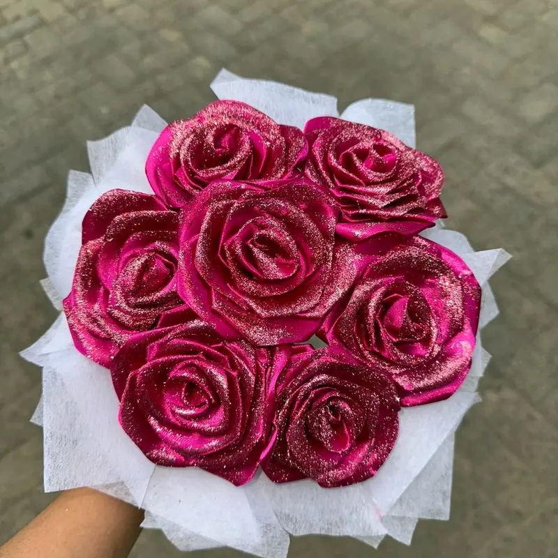 7 Tangkai Bunga Pita Satin Bunga Buket SUDAH ADA GLITTER DAN BATANG NYA ( HANYA BUNGA NYA SAJA ) Tolong Cat Dulu Untuk Warna Bunga nya Buket Wisuda Buket Hadiah 1
