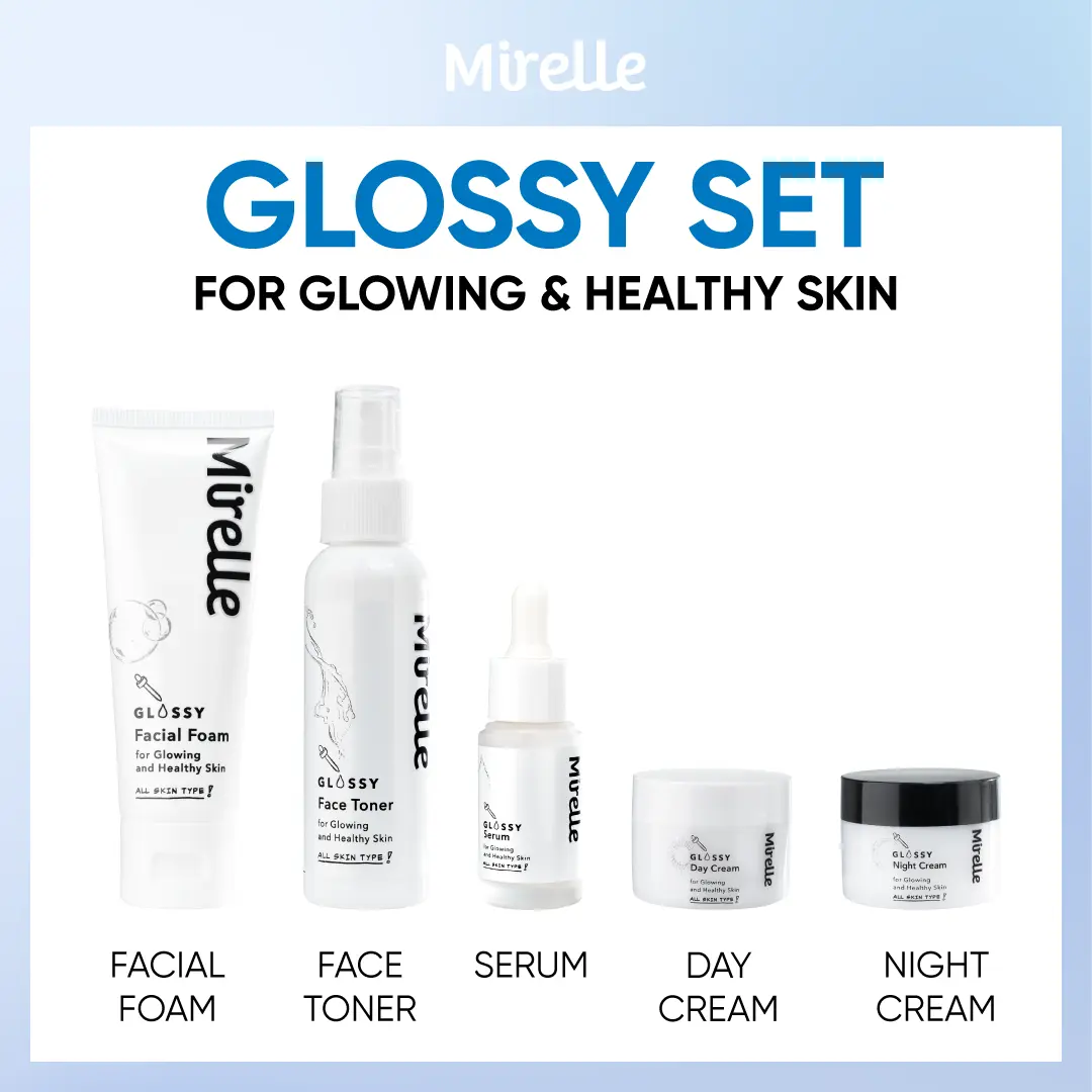 Mirelle Glossy Set (Series Set) Mencerahkan Menghilangkan Bekas Jerawat