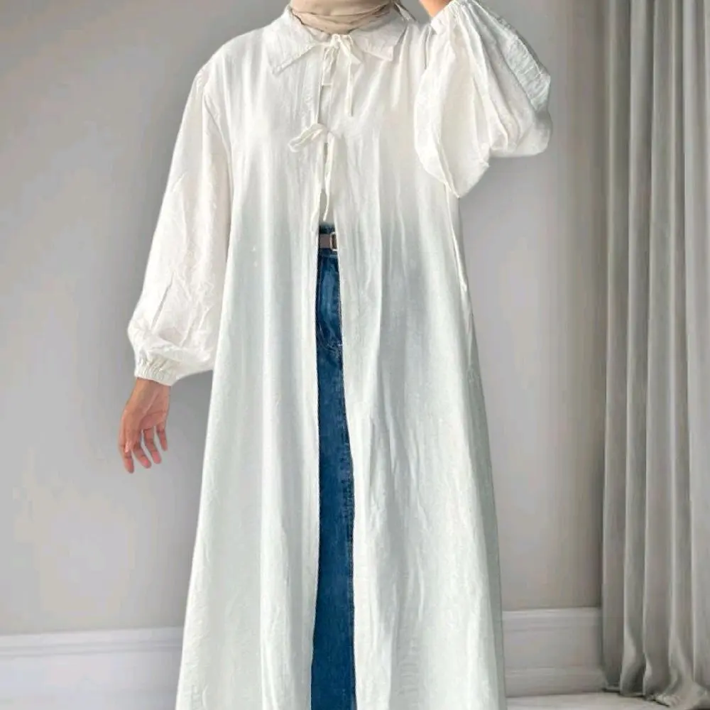 ATASAN PAMNJANG MUSLIMAH OUTER CARDIGAN WANITA BAHAN POLO LINEN POLOS