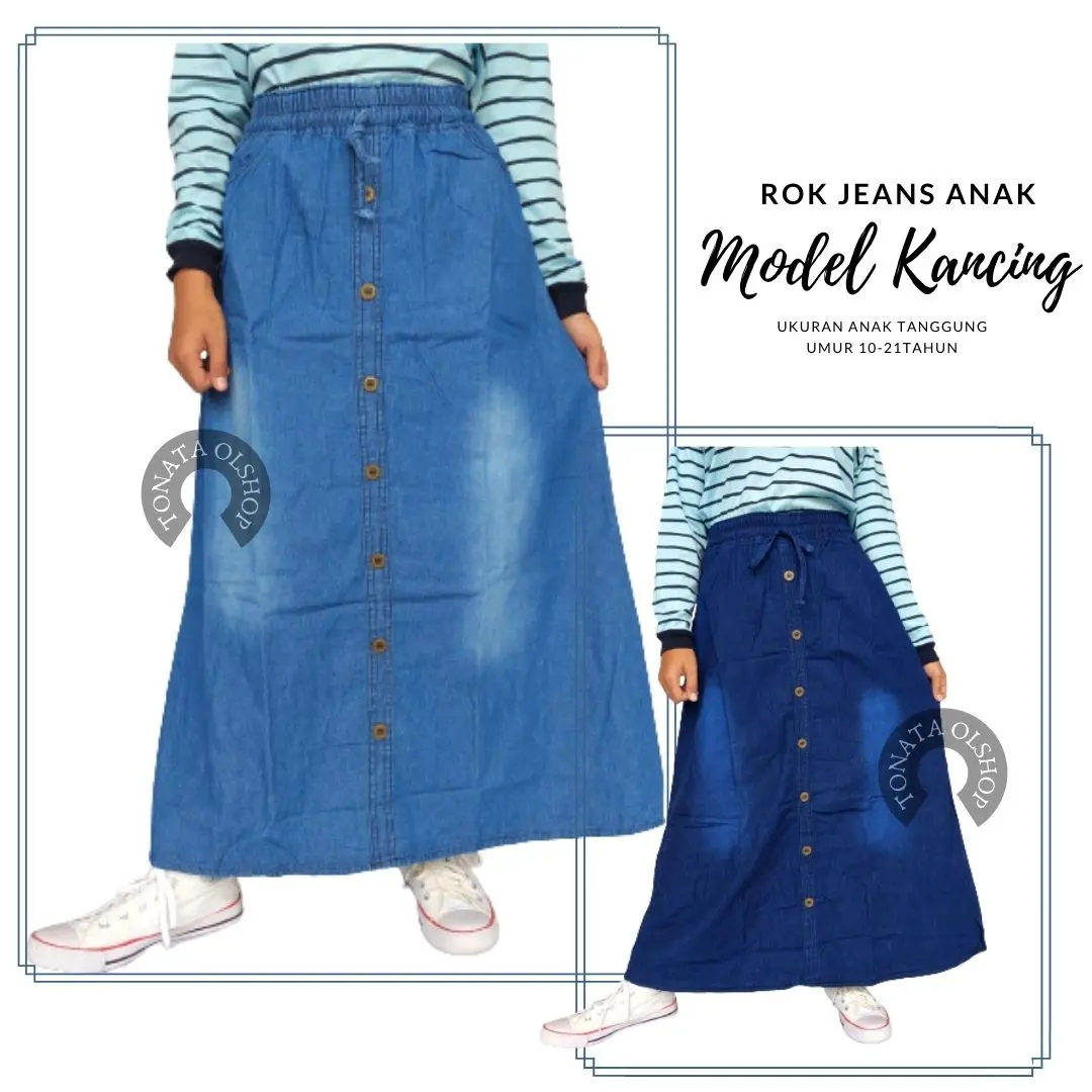 Rok Jeans Anak Tanggung Model Kancing Umur 10-21tahun