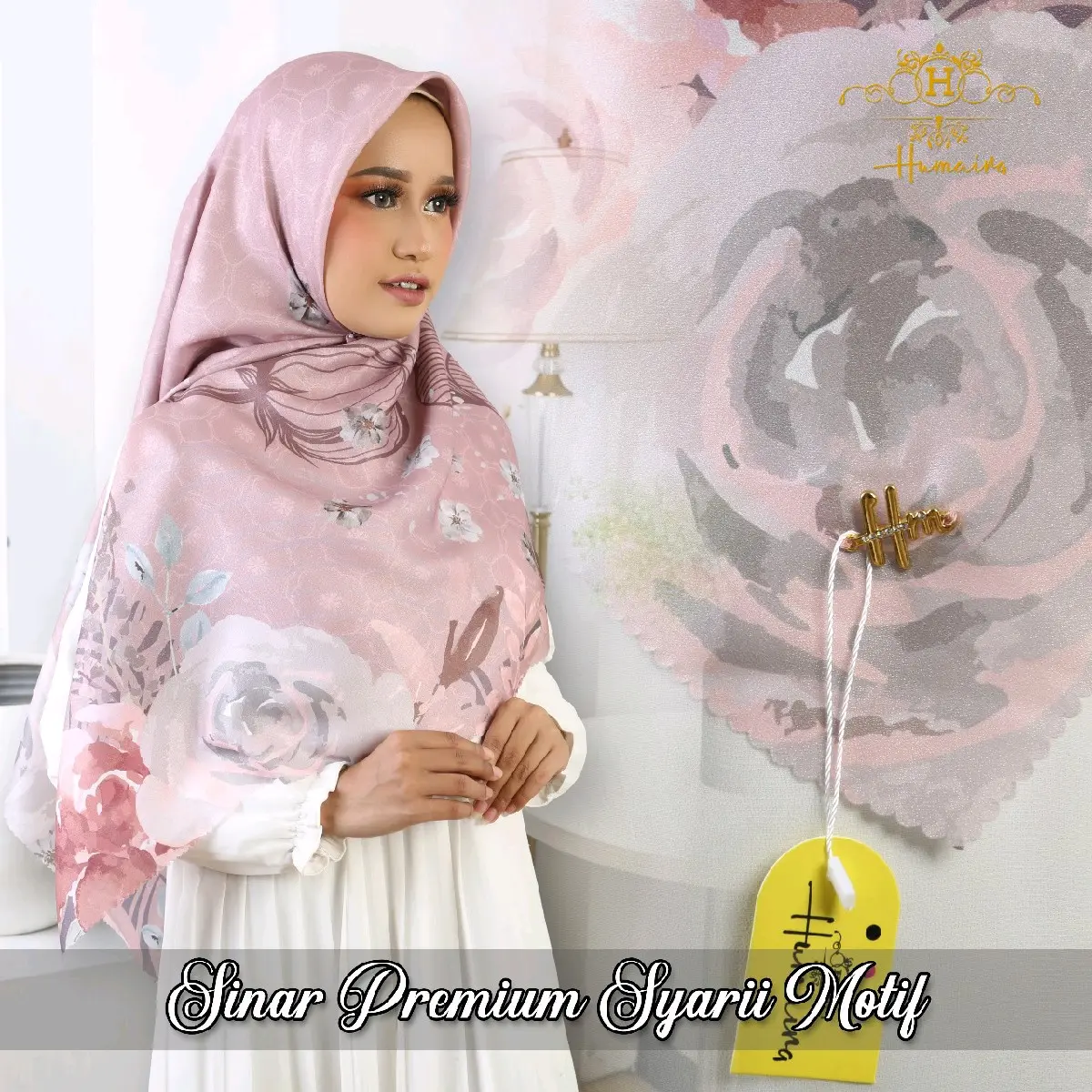 Bisa Seragam HUMAIRA-Sinar Premium Motif Syari/Hijab Segiempat Sinar Motif Syari dengan Packaging Pouch | Hijab Seragaman Sinar Motif Syari Segiempat