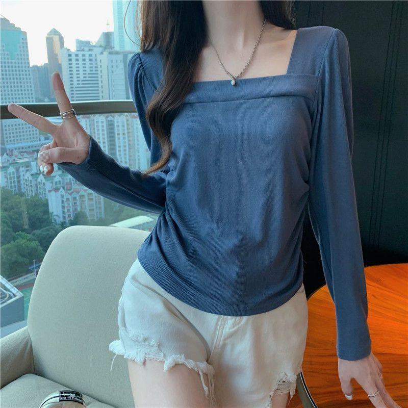 Baju Atasan Wanita Kaos Kerah Persegi Fashion Korean Style Wanita Lengan Panjang - BJ1690 4
