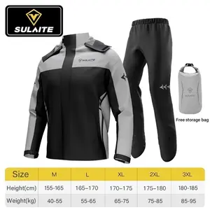SULAITE Jas Hujan Outdoor Tahan Air untuk Sepeda Motor Pria & Hiking, Cocok Bersepeda Sehari-hari, Berkualitas Tinggi, Free Storage Bag, Size M-3XL hoodie margin Sport raincoat  filter raf original ringan dapat dilipat tugas negara ponco
