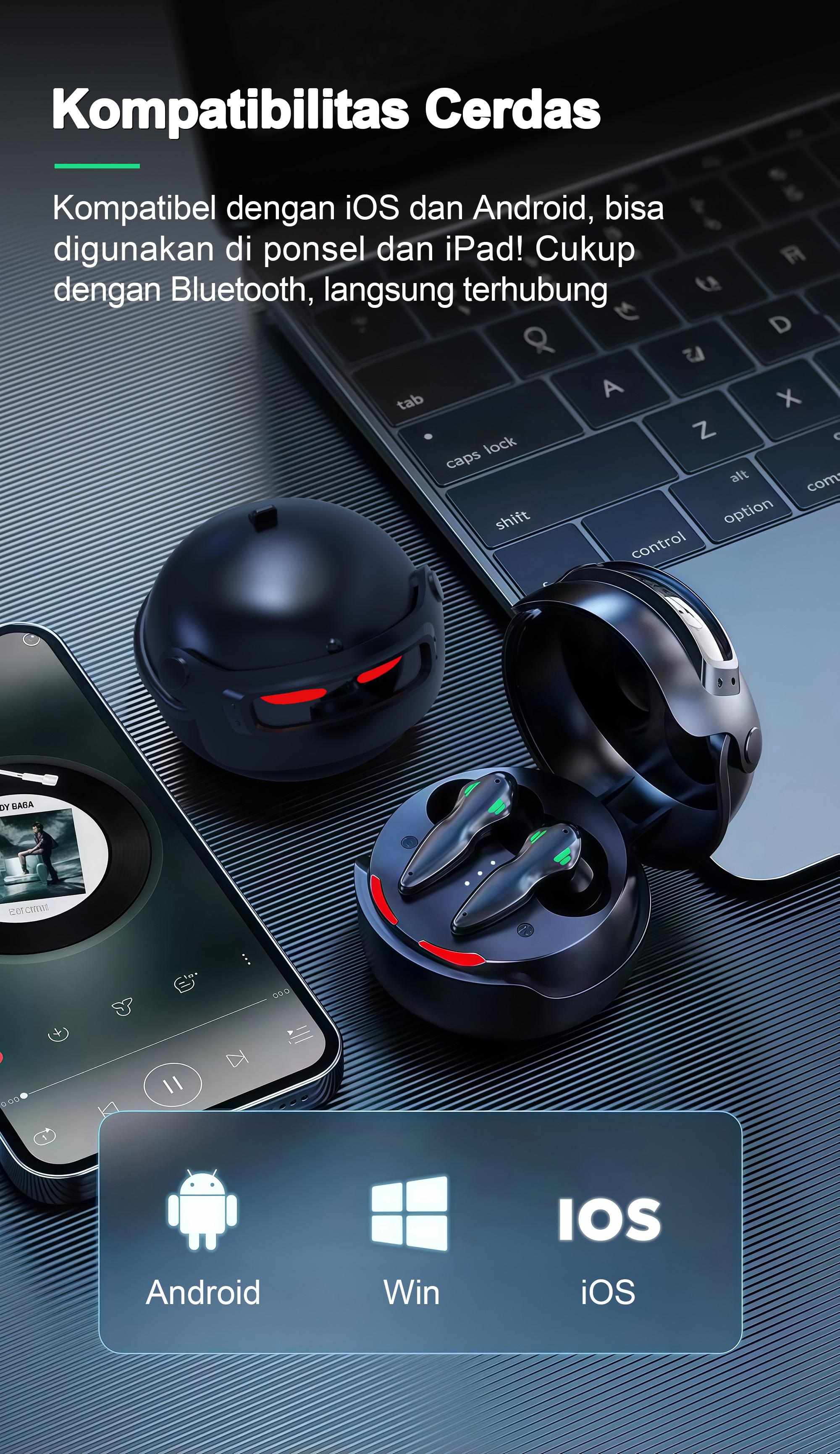 BUDS 5 PRO Earphone Gaming Terbaru, Desain Helm Eksklusif Global, Efek Lampu Keren, Suara Stereo HiFi, Tahan Air IPX5, Mikrofon Built-in, Peredam Bising ENC, Kontrol Sentuh, Cocok untuk iPhone dan Android