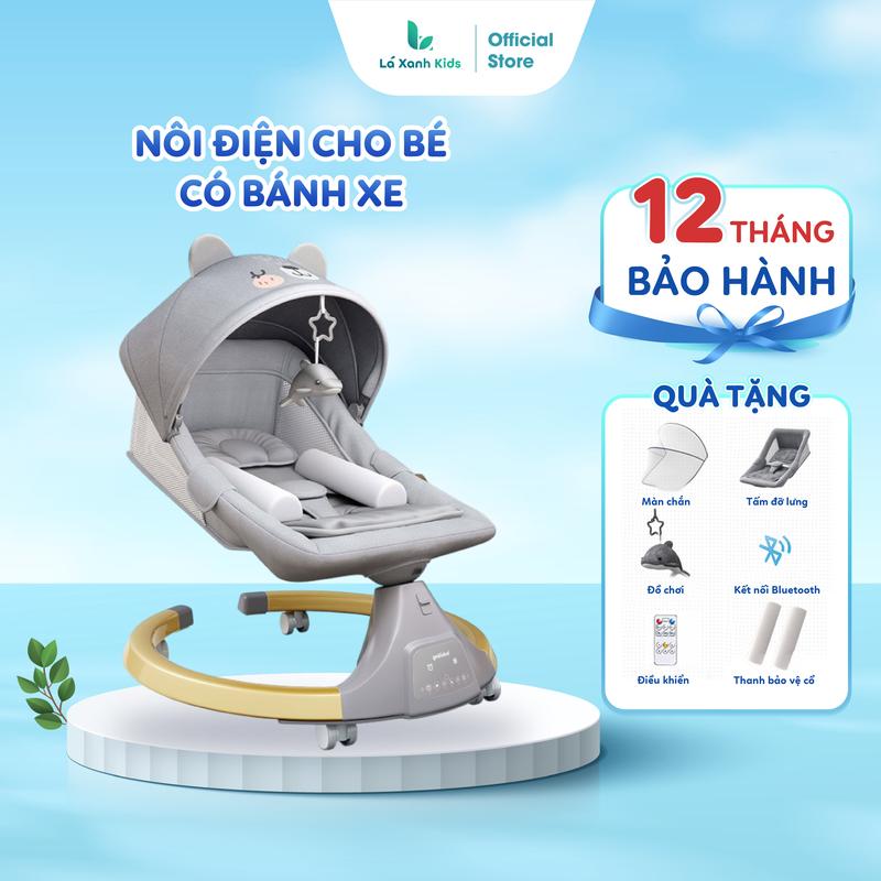 Nôi Điện Cho Bé Lá Xanh Kids Tự Động Cao Cấp Đa Năng Hỗ Trợ Ru Ngủ Có Kèm Nhạc Nôi Điện Nằm Phẳng Tặng Khay Ăn Dặm