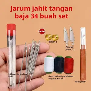 Set jarum jahit buatan tangan berisi 34 buah dengan hidung besar dan mata besar, cocok untuk orang tua, untuk menjahit tangan.