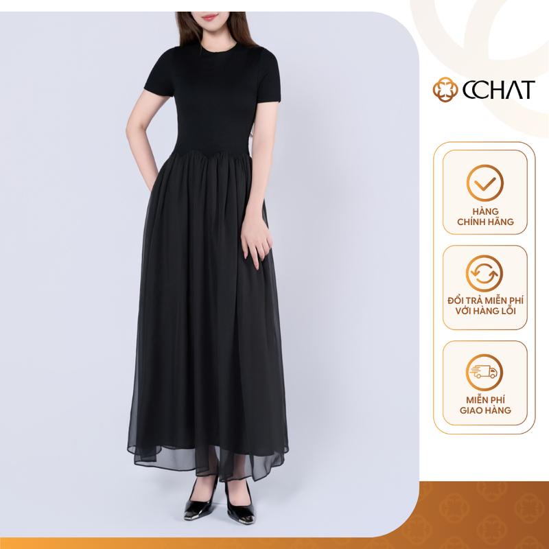  Váy Nữ CCHAT Dáng Xoè Chất Thun Thân Dưới Phối Voan 15VNC8002XT 