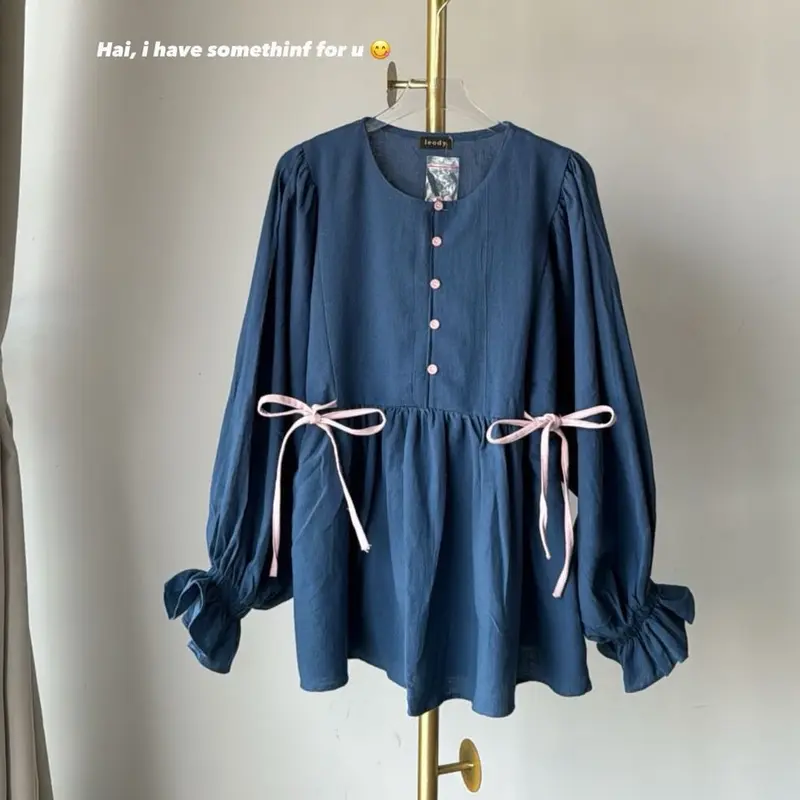 ASILA - RIBBON BABYDOLL BLOUSE by Leody || Atasan Wanita Kemeja Kancing Linen Pita9 0