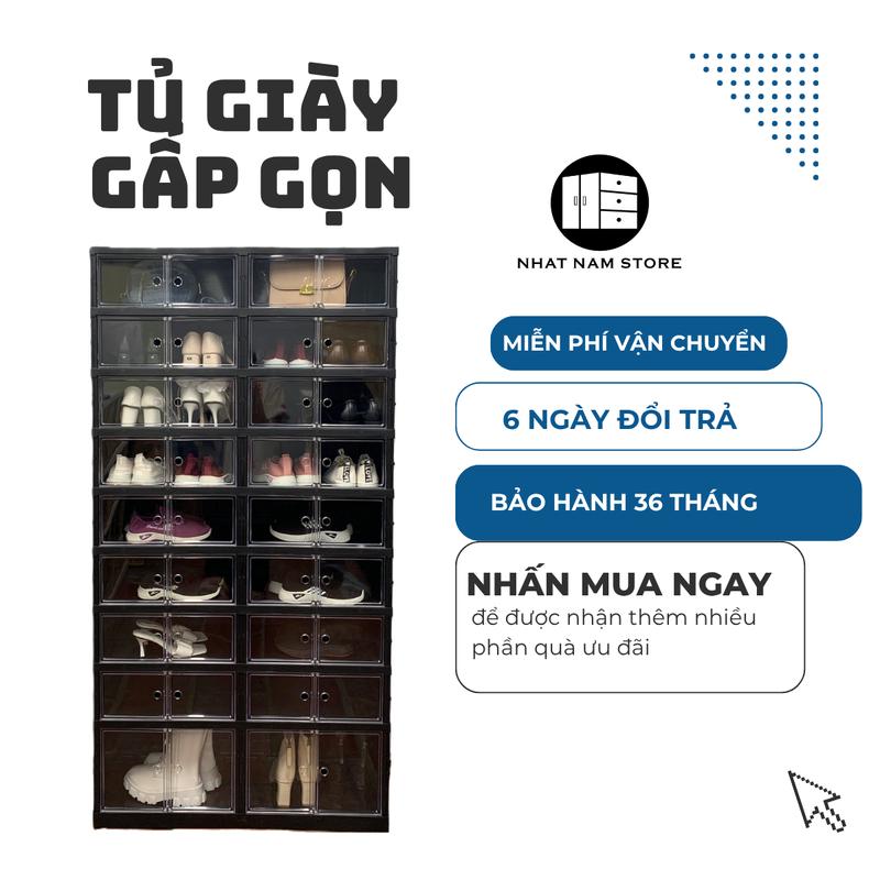 [MIỄN PHÍ SHIP] Tủ giày gấp gọn 36 đôi [Black 9104-8-1G] chất liệu nhựa ABS cao cấp có bánh xe ẩn, Tủ đựng giày thông minh tiện lợi
