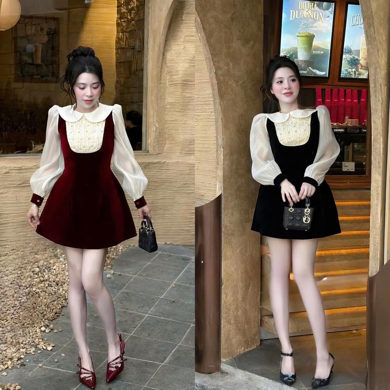  D4  TÁO ĐỎ BIGSIZE 55-90KG  ĐẦM BIGSIZE ĐẦM NHUNG PHỐI VOAN CỔ BẺ DÁNG NGẮN 