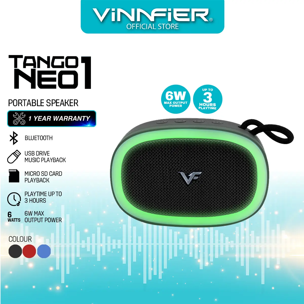 VINNFIER TANGO NEO 1 Lightweight Portable Bluetooth Speaker with FM Radio Built in Mic Usb Drive Audio Colorful