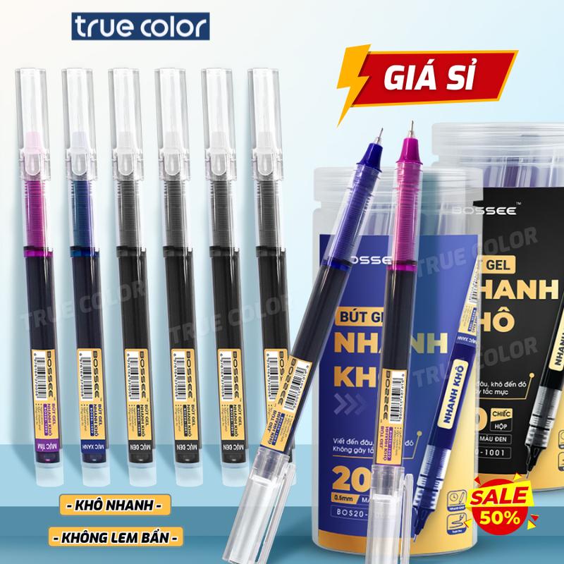 Set 20 Bút Gel X3 Dung Tích Mực Ngòi 0.5mm 3 Màu Mực Đen/Xanh/Tím Mực Ra Đều Nét Chữ Đẹp - Bút Mực Gel Viết Trơn Không Lem, Bút Bi Cho Văn Phòng Học Sinh Sinh Viên