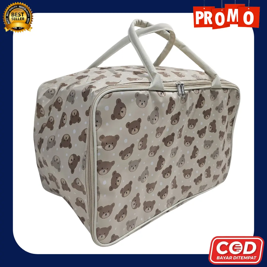 Travel Bag Tas Pakaian Tas Mudik Motif Ukuran Jumbo 50cm Pria Wanita - Beruang Coklat