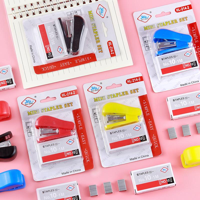 Bộ máy bấm kim dễ thương mini cỡ nhỏ cho học sinh và văn phòng phẩm kèm hộp kim bấm số 10 tiện lợi