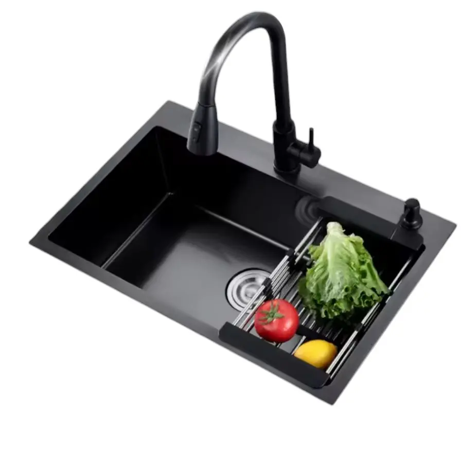 Kitchen sink stainless hitam wastafel black 6045 Kran