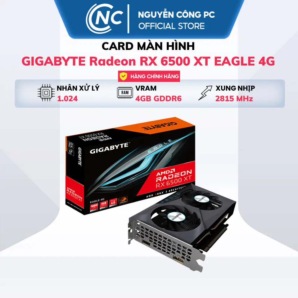 Card màn hình VGA GIGABYTE Radeon RX 6500 XT EAGLE 4G - BH 36 Tháng