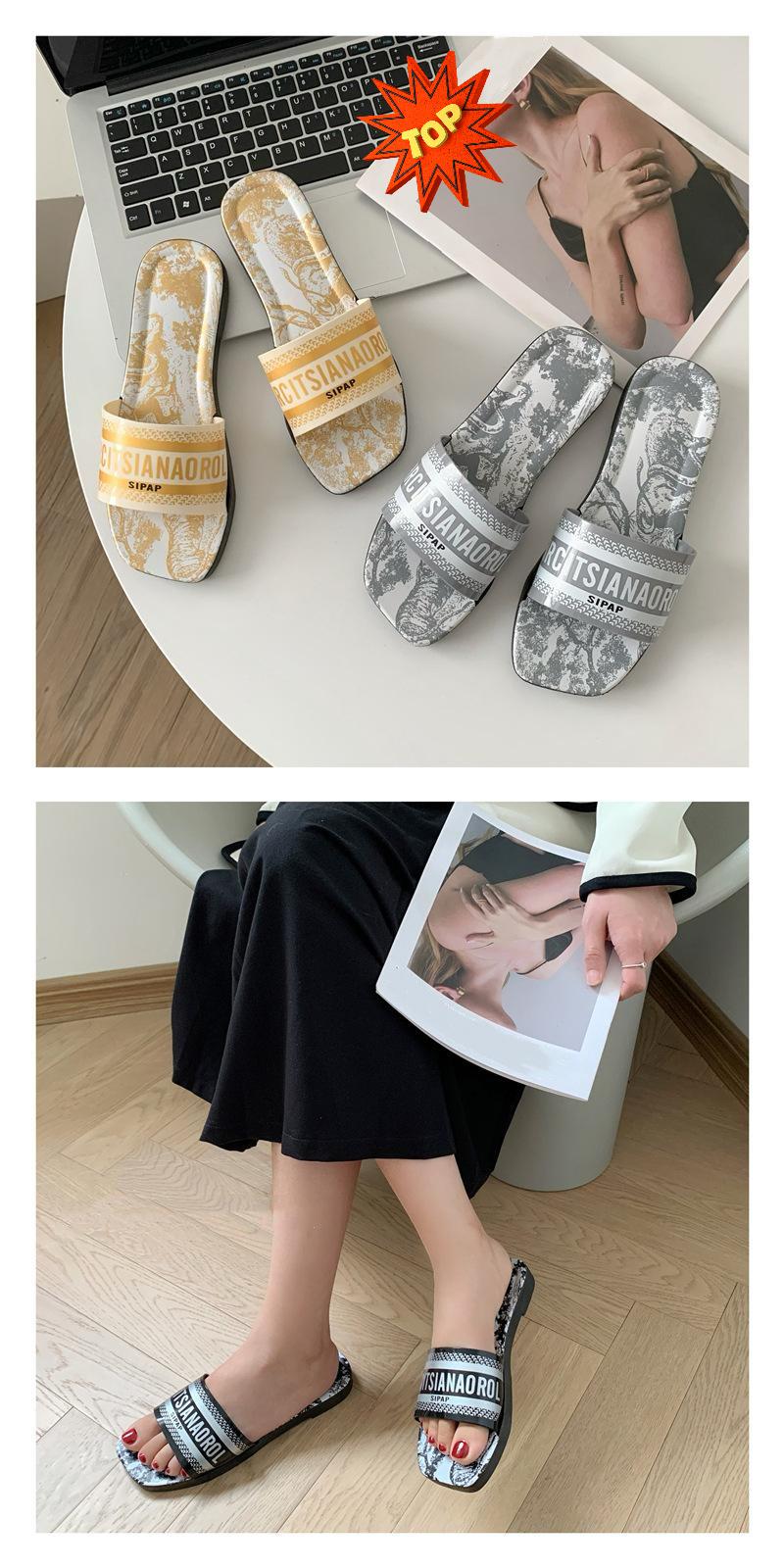 Product Introduction of Flat Shoes Sandals and Slippers for Outer Wear Rhinestone One-Line Fairy Style Sandals Trendy 5