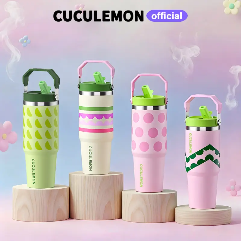 CUCULEMON Tumbler Air Termos Tahan Vacuum Panas Dingin Stainless Steel 890ML BPA Free Desain Aesthetic Portable Gelas untuk mobil
