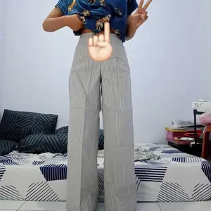 Wispie City Pants | Celana Tidur Panjang Wanita Kantor Kuliah Motif Garis Kulot Pinstripe Karet Lembut Loose
