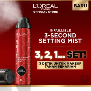 L'Oreal Paris Infaillible 3-Second Setting Mist Mengunci Makeup Dalam 3-Detik Selama 36 JAM Setting Spray Micro Fine Mist Transferproof Smudgeproof Instant Lock Aerosol Tahan Lama Trending Viral