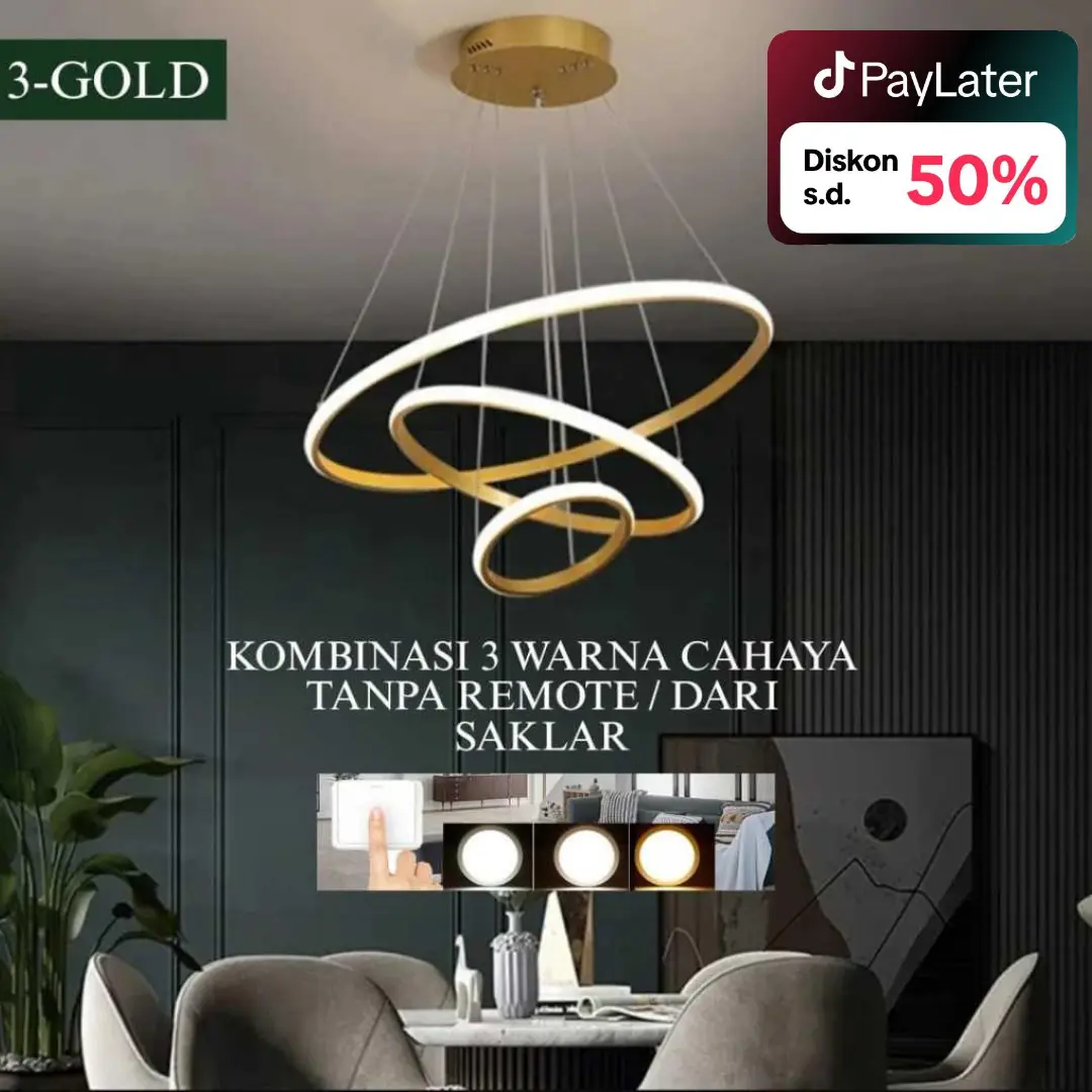 LAMPU HIAS RING MEWAH 3 WARNA / LAMPU LANGIT LANGIT ELEGAN Besi Gold Hitam