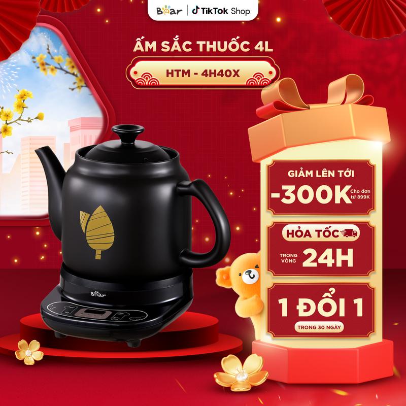   Ưu Đãi Sốc  Ấm Sắc Thuốc Bằng Điện BEAR 4L Ấm Sắc Thuốc Hầm Gà Ấm Sắc Thuốc Bắc Nấu Thuốc Gốm Sứ Cao Cấp Đế Rời Tiết Kiệm Thời Gian Chịu Nhiệt Tốt HTM-4H40X 