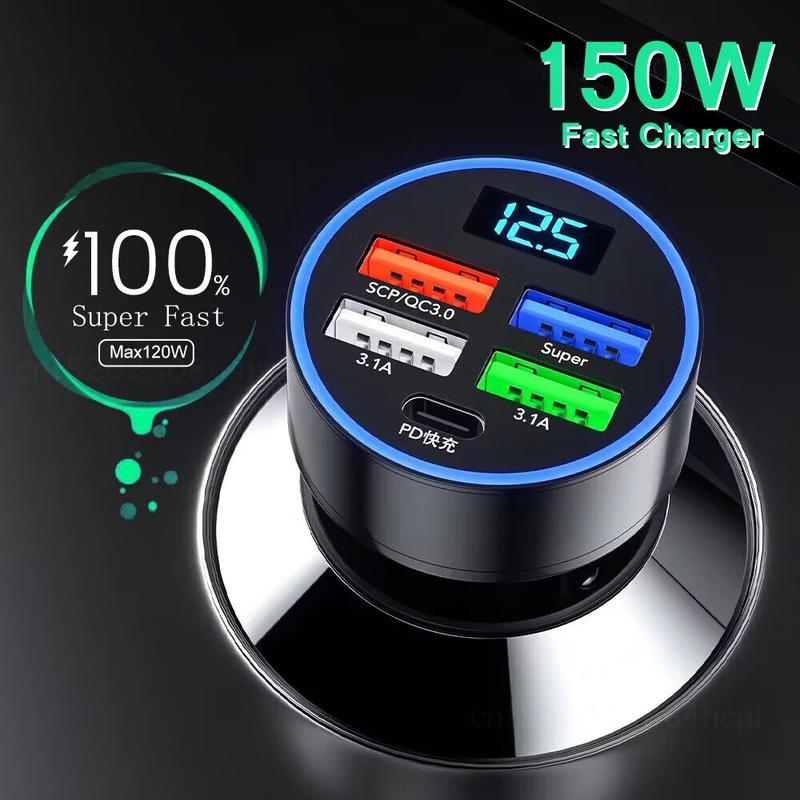 Product Introduction of Pengisi daya cepat ponsel mobil,Adapter Charger Mobil 5 Port 150W pengisi daya mobil pengisian daya Cepat PD QC3.0 Tipe-c Fast Charging Untuk Iphone / Android 28