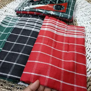 Serbet Dapur 1 Lusin Tebal Lap Piring Warna 1 Lusin 12 Pcs Kain Lap Dapur Murah Motif Kotak-Kotak dan Garis Cap Cahaya