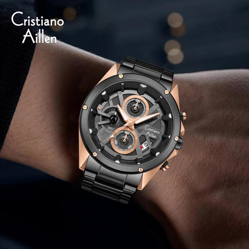CristianoAillenJamTanganPriaAnalog8895RantaiStainlessSteelChronographKacaSapphireWaterResistant3ATMWatchesWaterproof 3