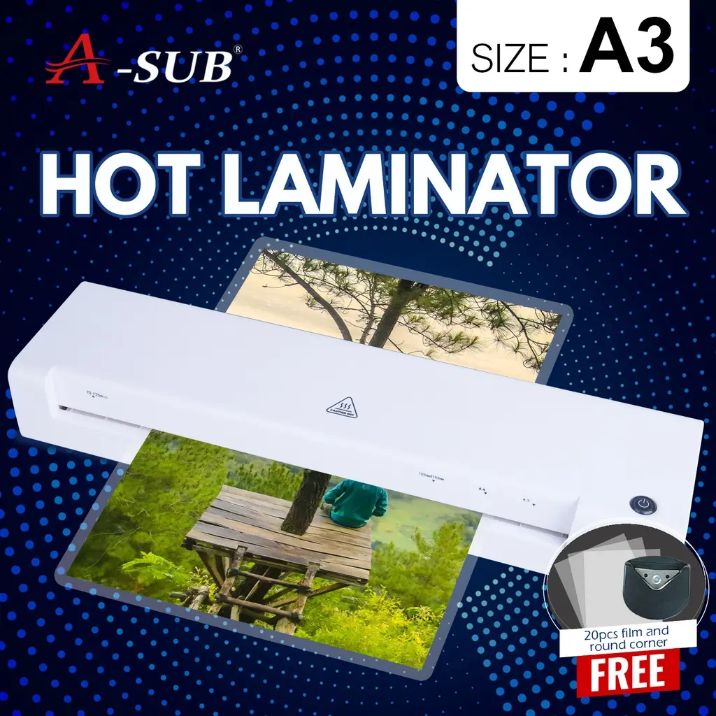 (20pcs Free Laminator Film)A3 White Laminator Machine Hot Laminating With Free Corner Round