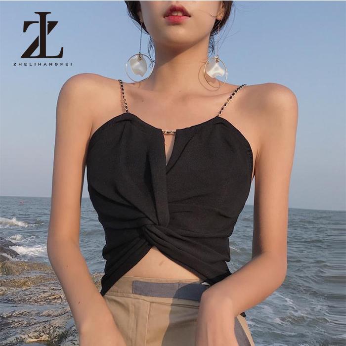 Áo hai dây phối dây xích phong cách Âu Mỹ cho nữ