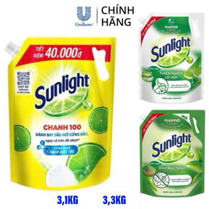 Nước rửa chén Sunlight dạng túi hương chanh (3kg1)-trà matcha/ hương lô hội (3kg3)