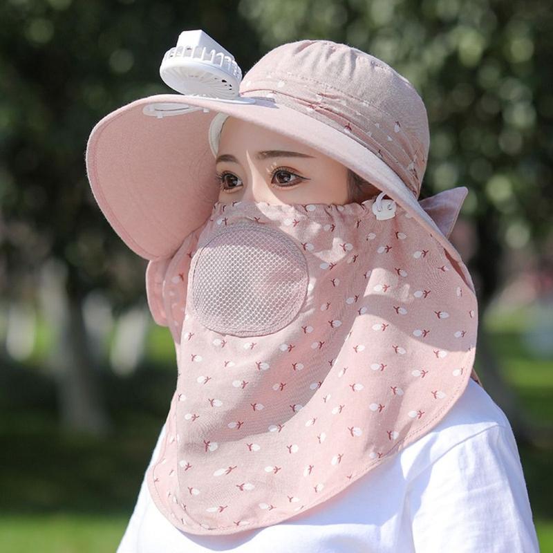 Mũ Hái Trà, Thoáng Khí, Ngoài Trời, Vành Lớn Có Quạt Điện, Chống Nắng, Chống Tia UV, Mũ Quạt Toàn Mặt, Dành Cho Nam Và Nữ Phụ Kiện Đội Đầu Cap