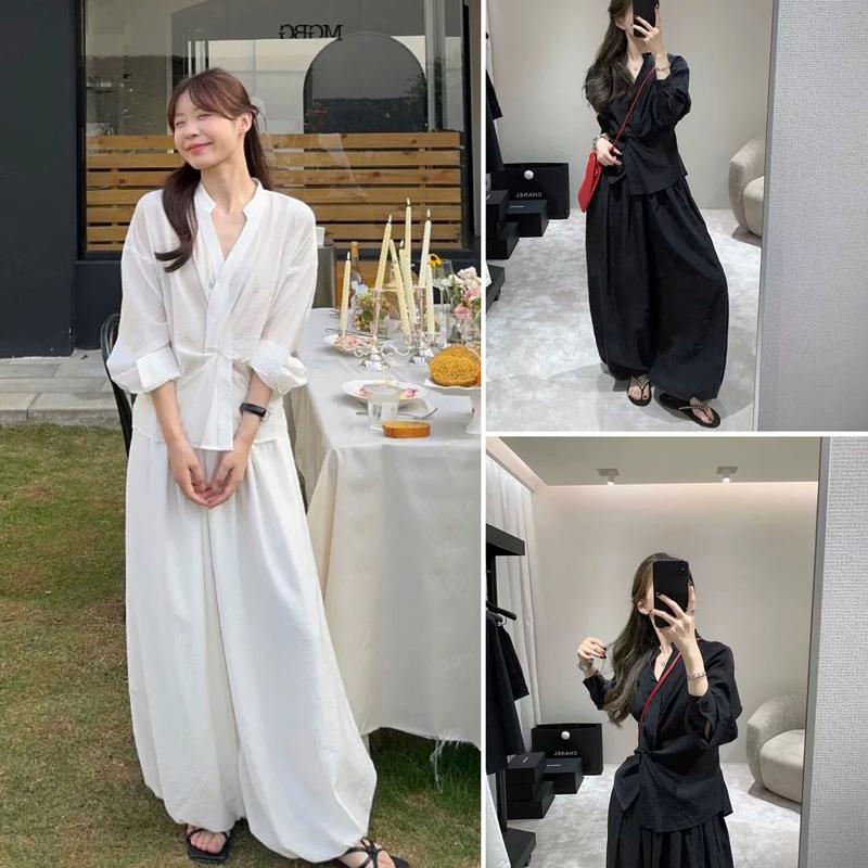 [Set/Lẻ áo] Bộ Áo sơ mi đũi dài tay chất vải đũi nhăn mềm mát kèm quần freesize By Halinh M294