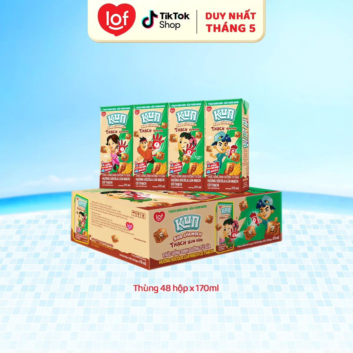 Kun socola sữa lúa mạch có Thạch thùng 48 hộp x 170ml-LS