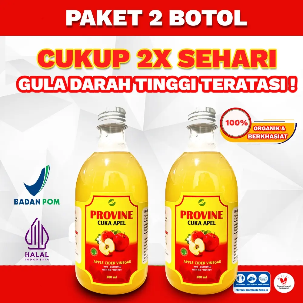 PROVINE PAKET 2 BOTOL Cuka Apel premium - Obat Herbal Ampuh menurunkan kadar gula darah tinggi secara alami | Obat Kolesterol | Solusi Atasi Diabetes