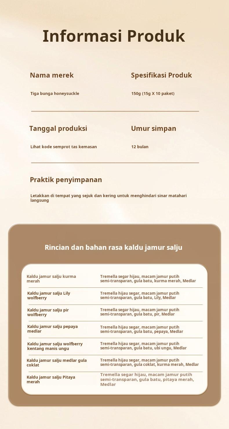 Sarapan instan, tidak perlu dimasak, sup kurma merah, beri goji, umbi bunga lili, dikemas individual, bisa diminum kapan saja, kaya kolagen, perawatan kulit, mendukung pencernaan, sehat & rendah gula.