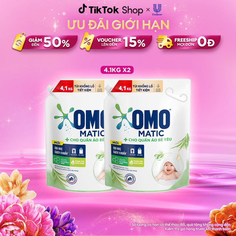 CFV Combo 2 Nước Giặt OMO Matic Cho Quần Áo Bé Yêu 4,1kg túi