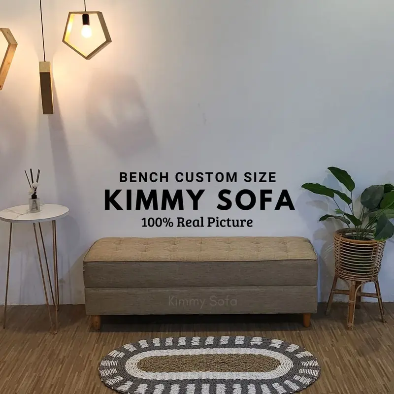 KIMMYSOFA Panjang Bench Puff Stools Sofa Bahan Canvas/Bludru Terima Ukuran Custom 7