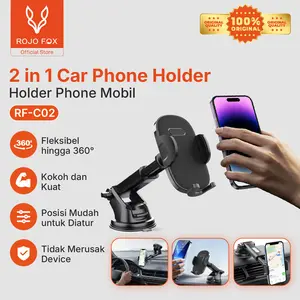 ROJO FOX Long Arm Car Phone Holder Dashboard Kaca Mobil Strong Suction Cup 360° Rotasi Adjustable Telescopic Arm Anti Shake Stable Phone Mount Universal RF-C02 Pro