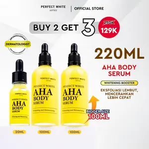 [3pcs] [2pcs 100ml + 1pcs 20ml] PERFECT WHITE AHA Body Serum Whitening and Moisturizing | Serum Booster Pencerah Mencerahkan dan Pemutih Tubuh | Hand Body Lotion atasi Lipatan Hitam Belang Kusam Bekas | Lactic Glycolic Acid Niacinamide Arbutin