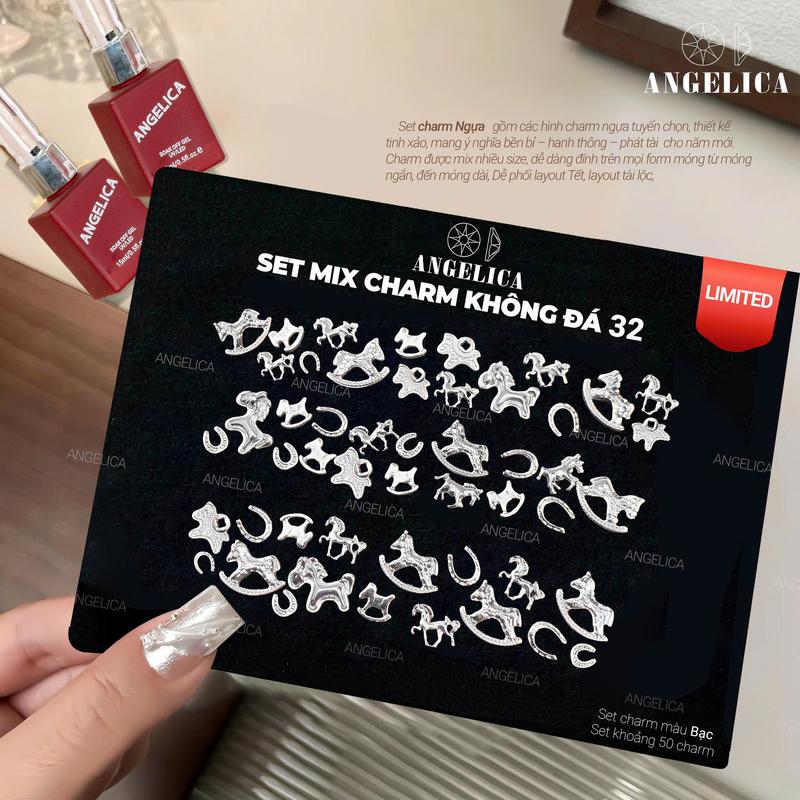  SET Charm Kim Loại Size NHỎ - Khoảng 50 Viên Charm Sáng Đẹp - ANGELICA CHÍNH HÃNG Nữ Làm Nail 