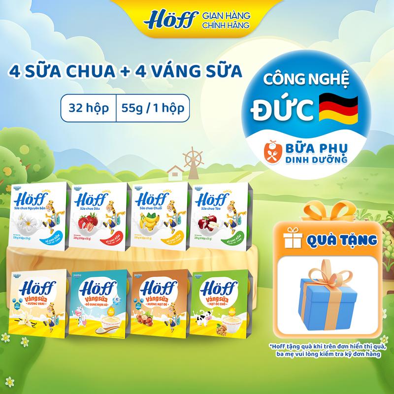  Combo Sữa chua váng sữa Hoff Mix vị bổ sung: Canxi Kẽm HMO MFGM vitamin men vi sinh cho bé 8 LỐC  32 hộp  