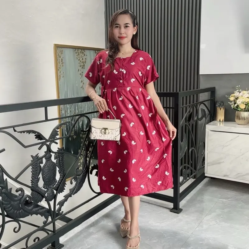 Daster Qween Kain Rayon Premium Grade A Busui Kancing Dress Wanita  Bumil Baju Santai 5