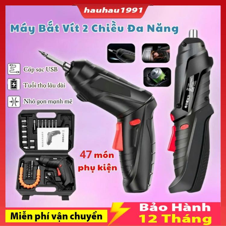 Máy khoan vít cầm tay , máy bắn vít pin mini đa năng 47 phụ kiện bắt vít 2 chiều tặng kèm sạc và hộp đựng