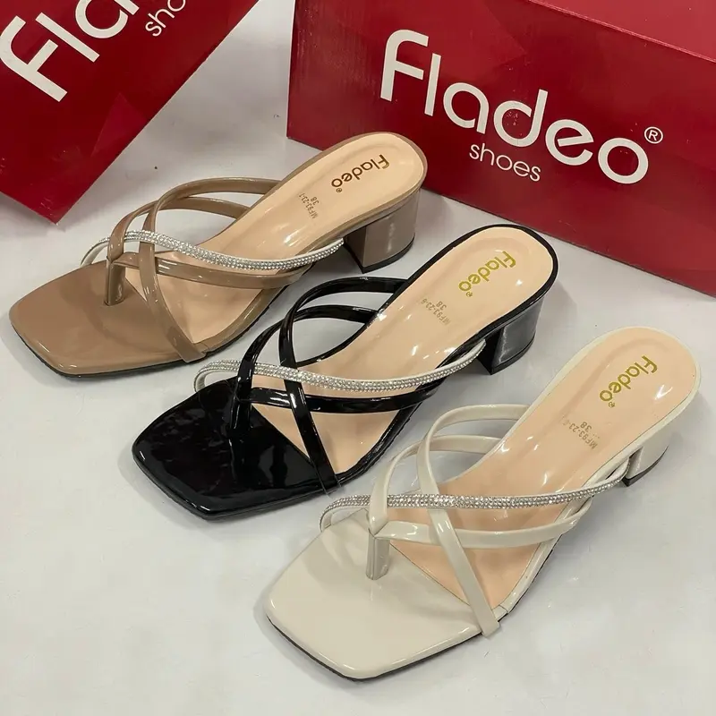 Fladeo sendal wanita heels 5 cm silang mutiara sandal wanita flat shoes mules 4