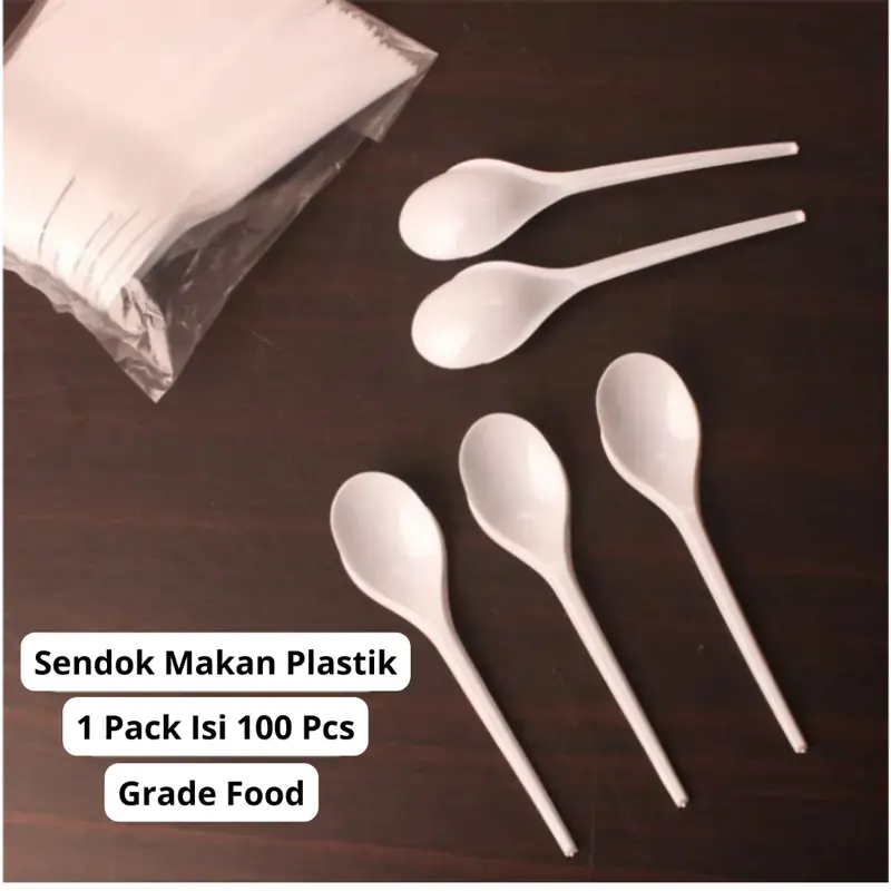 1 PACK ISI 100 Pcs Sendok Makan STG Plastik PUTIH SUSU MURAH Pudding Yoghurt Cake | Sendok Makan Panjang Plastik Putih Susu,Ukuran 7inci,1 pack isi +/-100pcs 0
