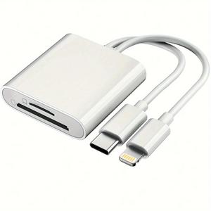 iPhone・iPad用SDカードリーダー、USB‑C（Lightning対応）2ポート搭載のメモリーカード／SDカード用SDカードリーダー、iPhone／iPad／Android／カメラ向けカメラカードビューアー・リーダーアダプター、プラグ＆プレイ