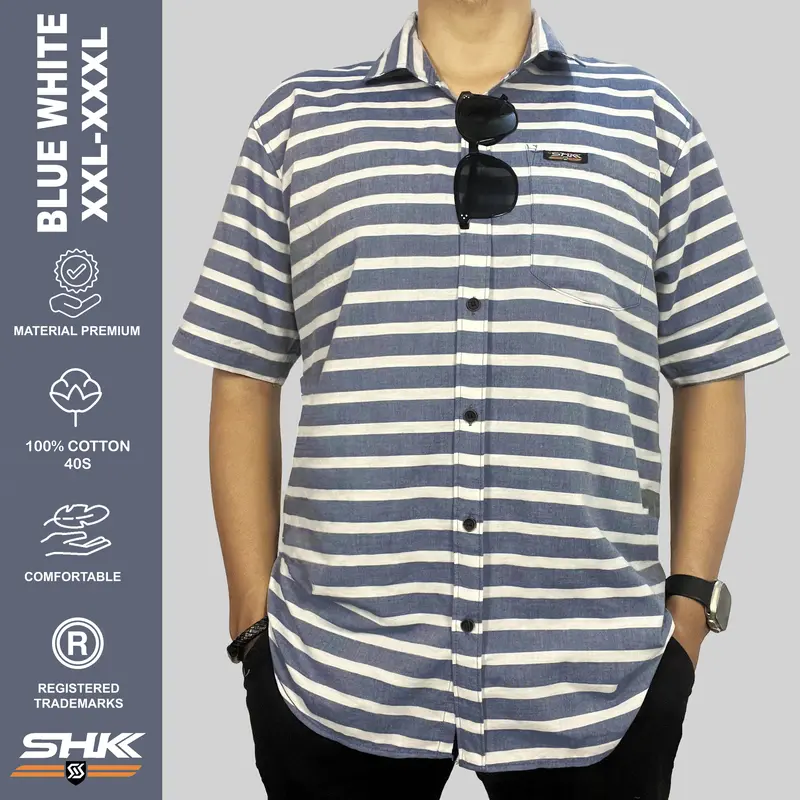 SHK BIG SIZE Kemeja STRIPE series cowok cewek katun twill baju lengan pendek LINES 0