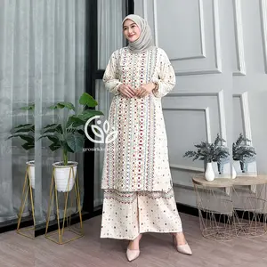 One Set Tunik Ketupat Rayon Batik Premium Jumbo Rempel Busui Adem Nyaman Atasan Bawahan Wanita Celana Kulot Panjang Tebal